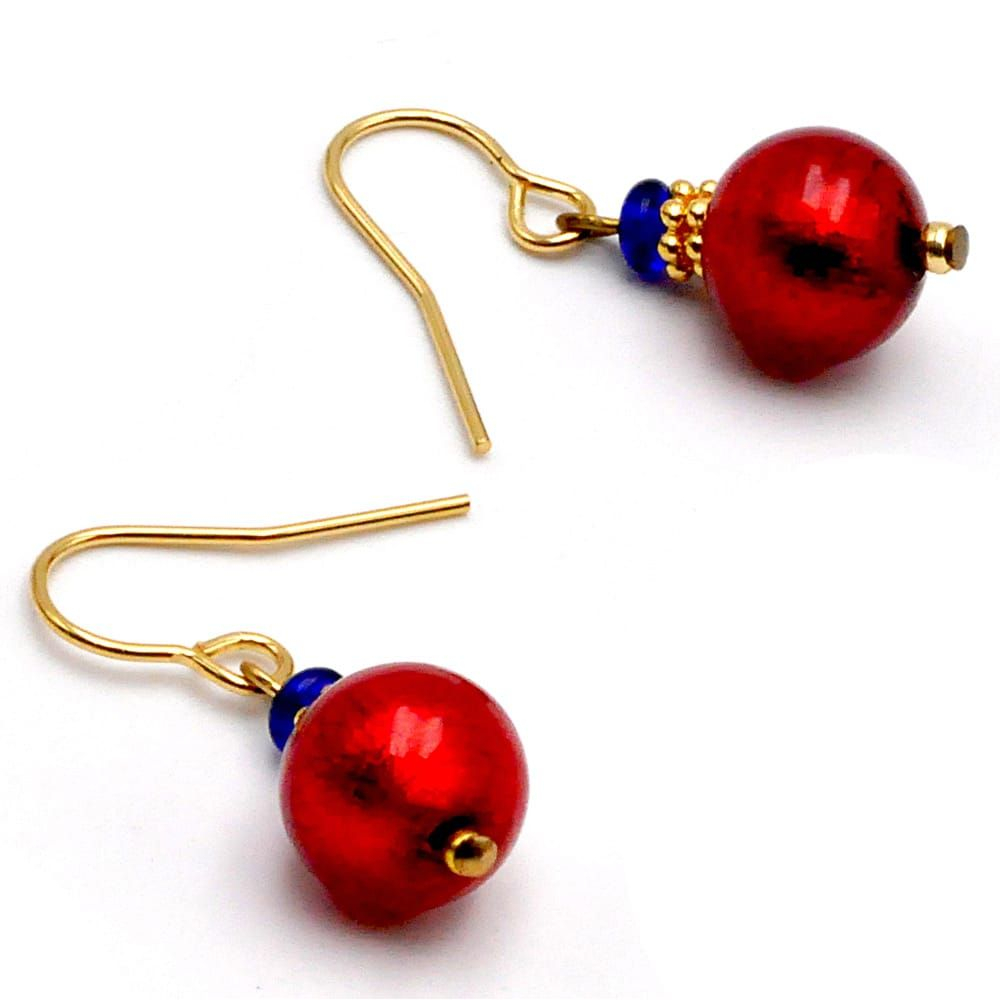 Penelope vermelho - brincos de vidro murano bolas pequenas vermelho de veneza