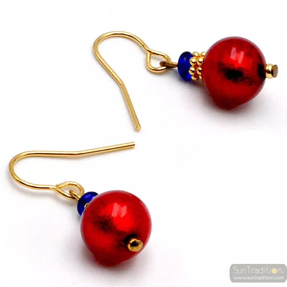 Penelope red - red murano glass earrings genuine venitian glass