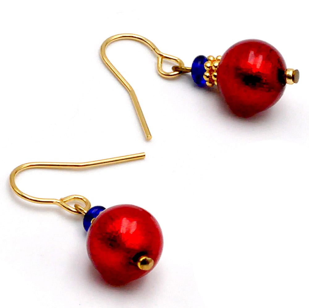 Red murano glass earrings genuine venitian glass