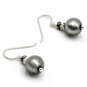 Penelope grey silver - grey silver murano glass earrings genuine venitian glass