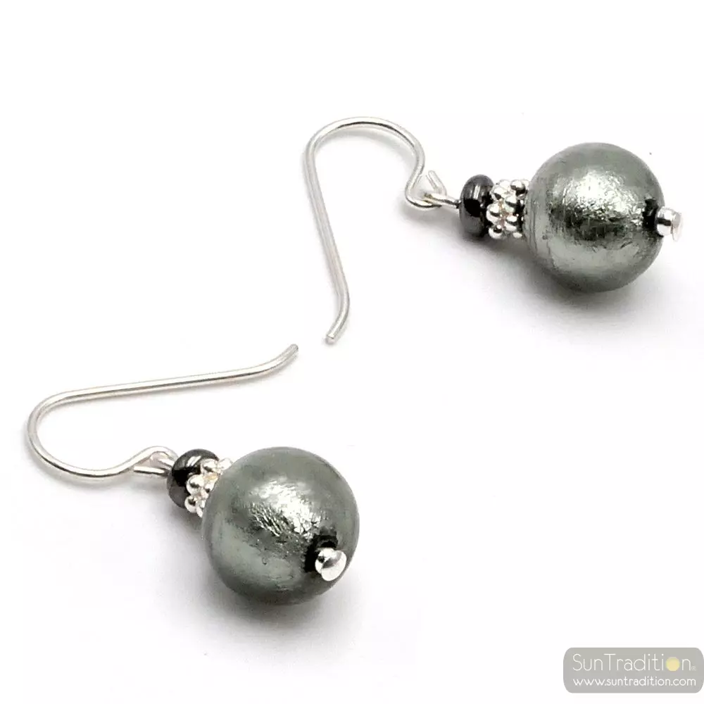 Penelope grey silver - grey silver murano glass earrings genuine venitian glass