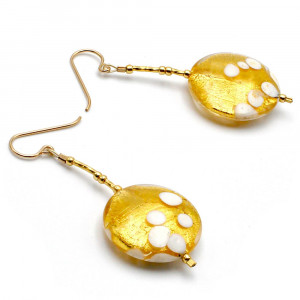 Sunset or - boucles d'oreilles pendantes pastilles or en veritable verre de murano de venise