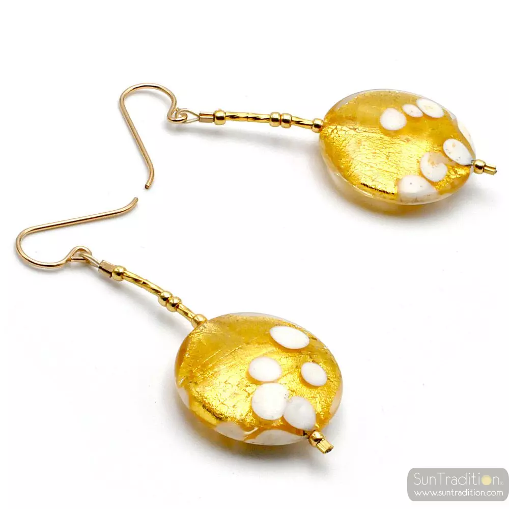 Sunset gold - gold pellets drop earrings genuine murano glass of venice