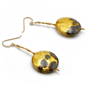 Sunset grey - grey and gold drop earrings genuine murano glass of venice