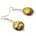 Grey and gold drop murano glass earrings