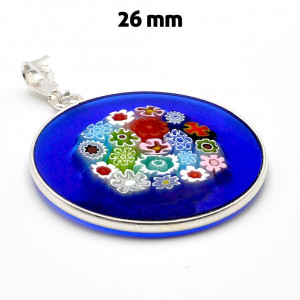 Anhänger aus muranoglas millefiori blau und silber