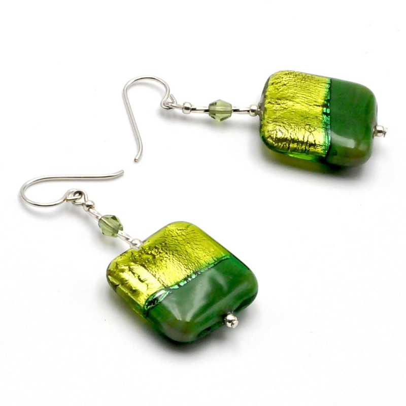 Boucles d'oreilles vertes en veritable verre de murano de venise