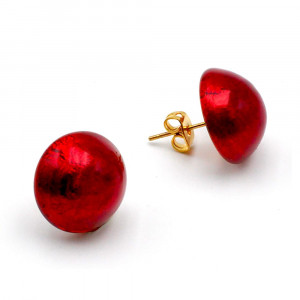 Boucles d'oreilles boutons rouge clou ou pince en veritable verre de murano