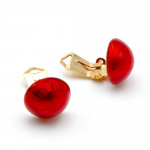 Boucles d'oreilles boutons rouge pince en veritable verre de murano