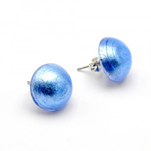 Boucles d'oreilles boutons bleues clou ou pince en veritable verre de murano