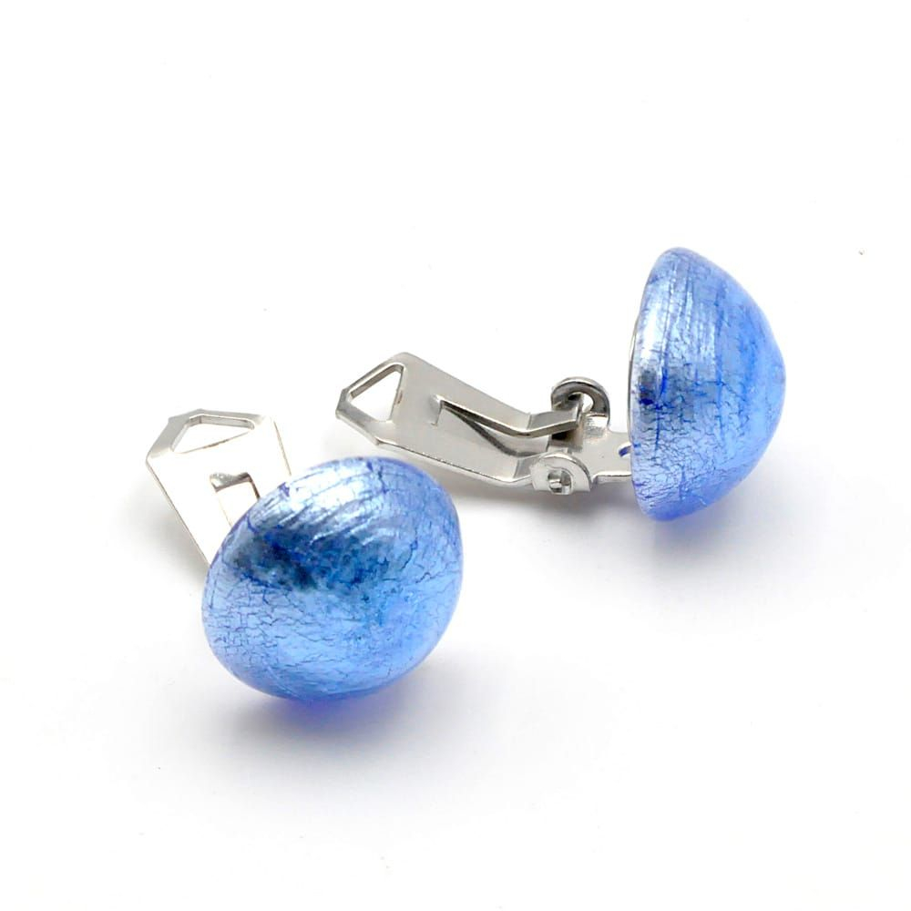 BLUE EARRINGS BUTTONS - EARRINGS JEWELRY GENUINE MURANO GLASS VENITIAN