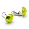 Aretes botón anis - aretes verdes joyas de genuino cristal murano de venecia