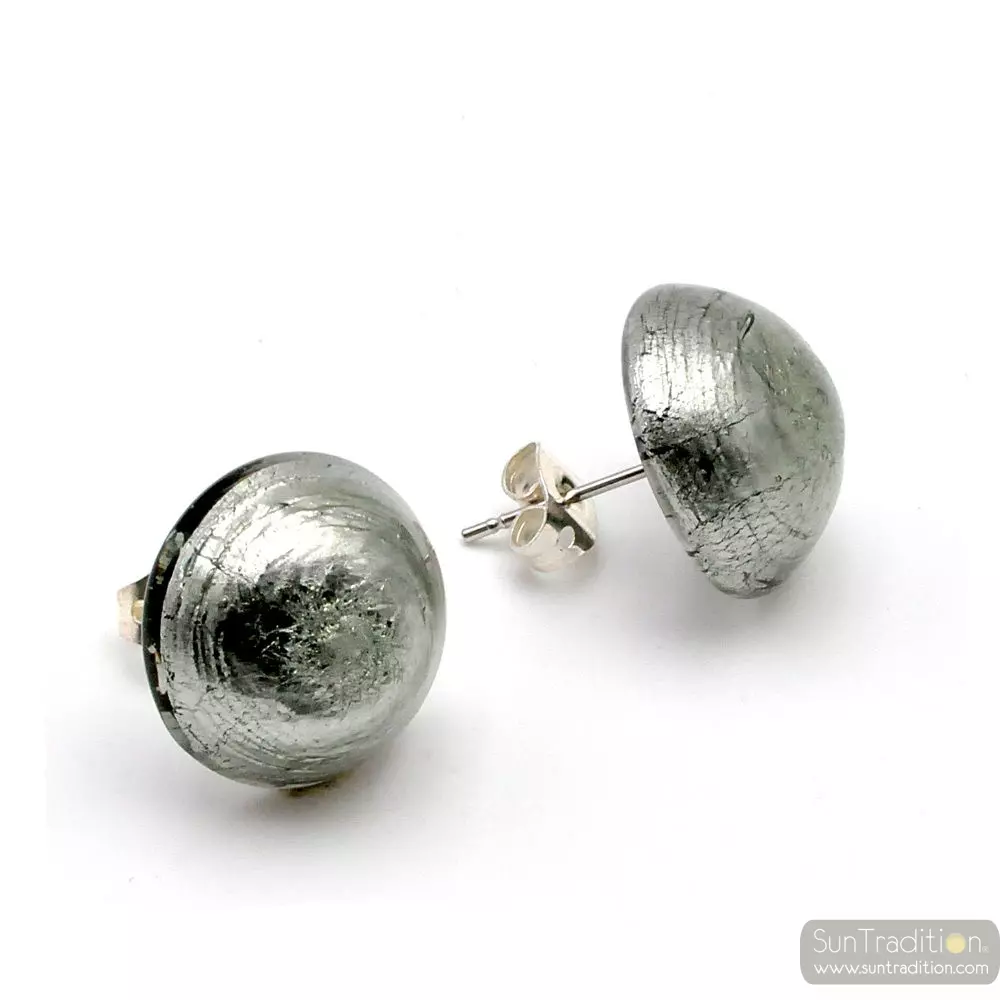 Boucles d'oreilles boutons argent clou ou pince en veritable verre de murano