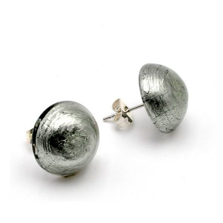 Silver earrings buttons - silver earrings jewelry genuine murano glass