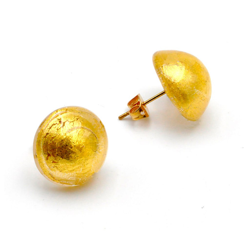 Gold earrings buttons - gold earrings jewelry genuine murano glass