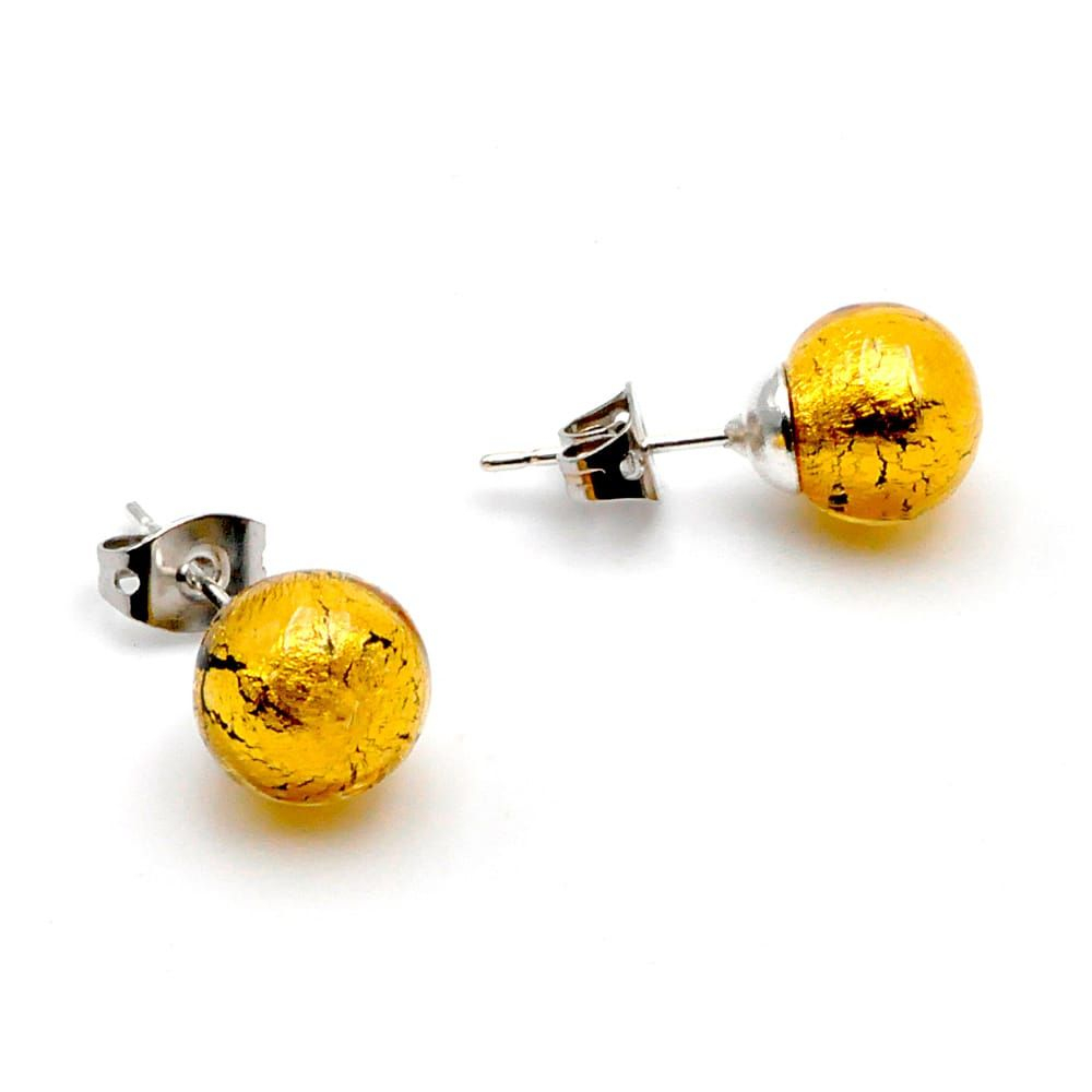Gold earrings studs - round button nail earrings genuine murano glass of venice