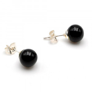 Boucles d'oreilles clou noires en veritable verre de murano de venise