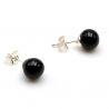 Black murano glass studs - earrings round button nail genuine murano glass of venice