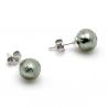 Gray murano glas studs - earrings round button nail genuine murano glass of venice