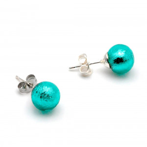 Boucles d'oreilles clou bleu turquoise en veritable verre de murano de venise