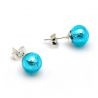 Azure blue studs - earrings round button nail genuine murano glass of venice