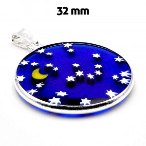 Pendentif verre de murano millefiori ciel étoilé bleu