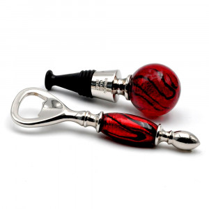 Red murano glass kit bottle stopper and opener 