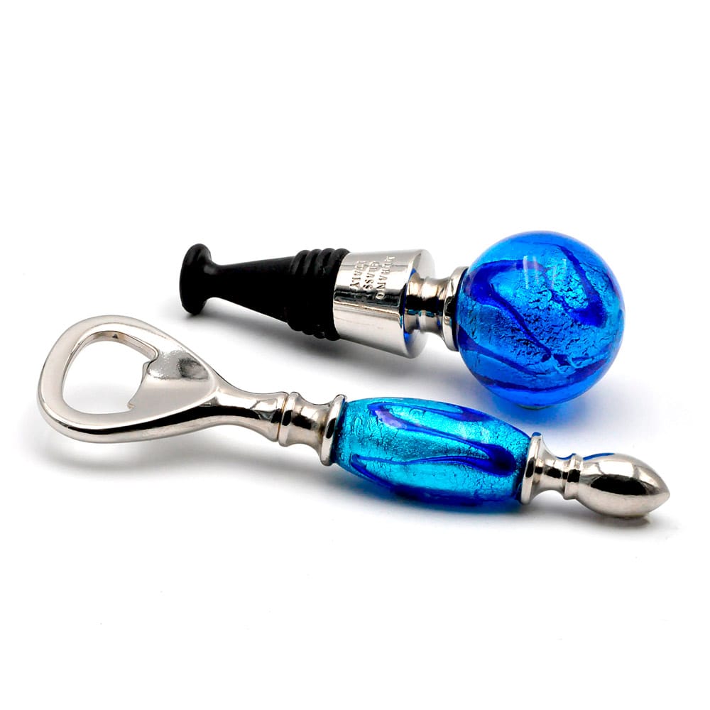 Blue murano glass kit bottle stopper and opener 