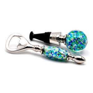 Iris blue murano glass kit bottle stopper and opener 