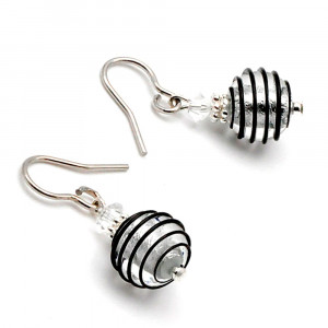 Jo-jo mini noir et argent - boucles d'oreilles argent bijoux en veritable verre de murano de venise