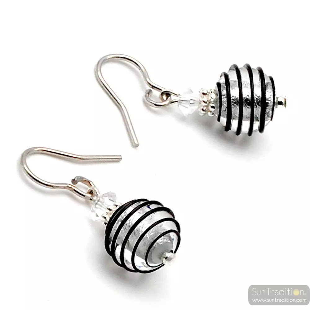 Jojo black and silver mini - black and silver murano glass earrings genuine glass venice