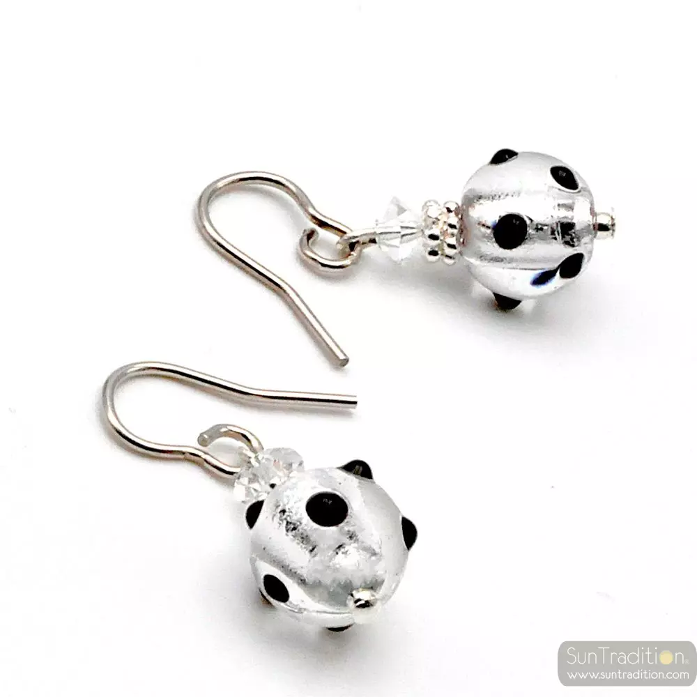 Jojo black and silver mini polka - black and silver murano glass earrings genuine venice glass