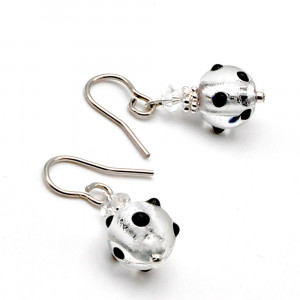 Jo-jo mini noir et argent pois - boucles d'oreilles argent bijoux en veritable verre de murano de venise