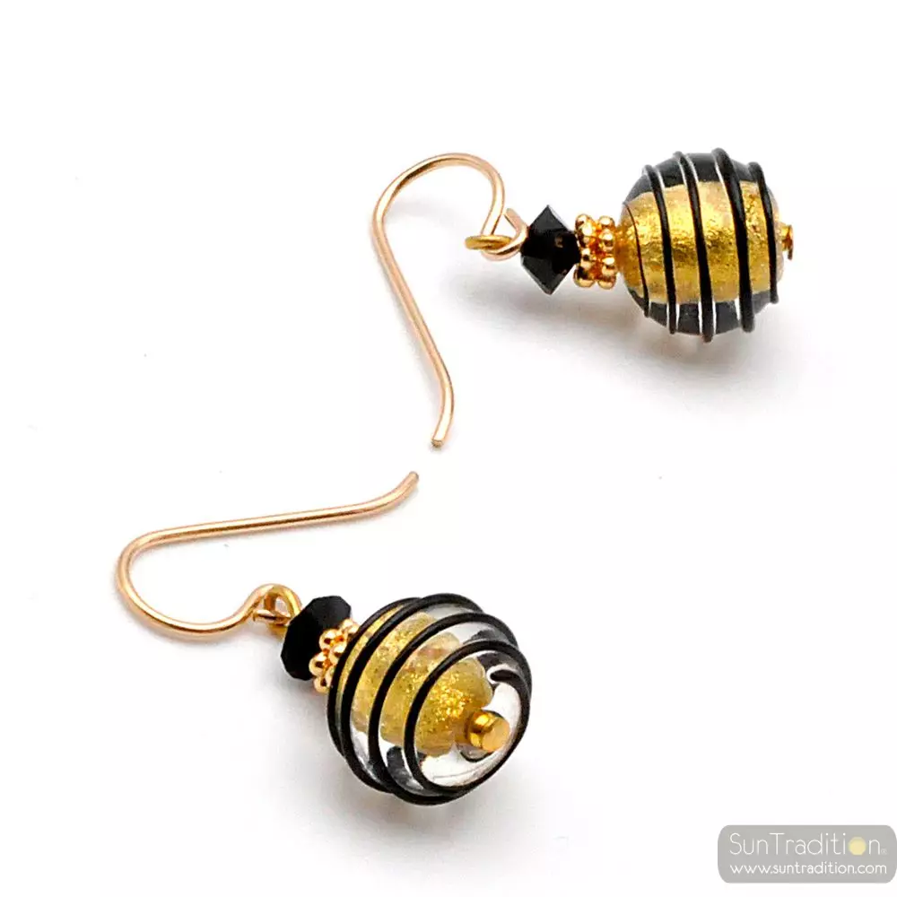 Jojo mini black and gold - black and gold murano glass earrings genuine glass venice