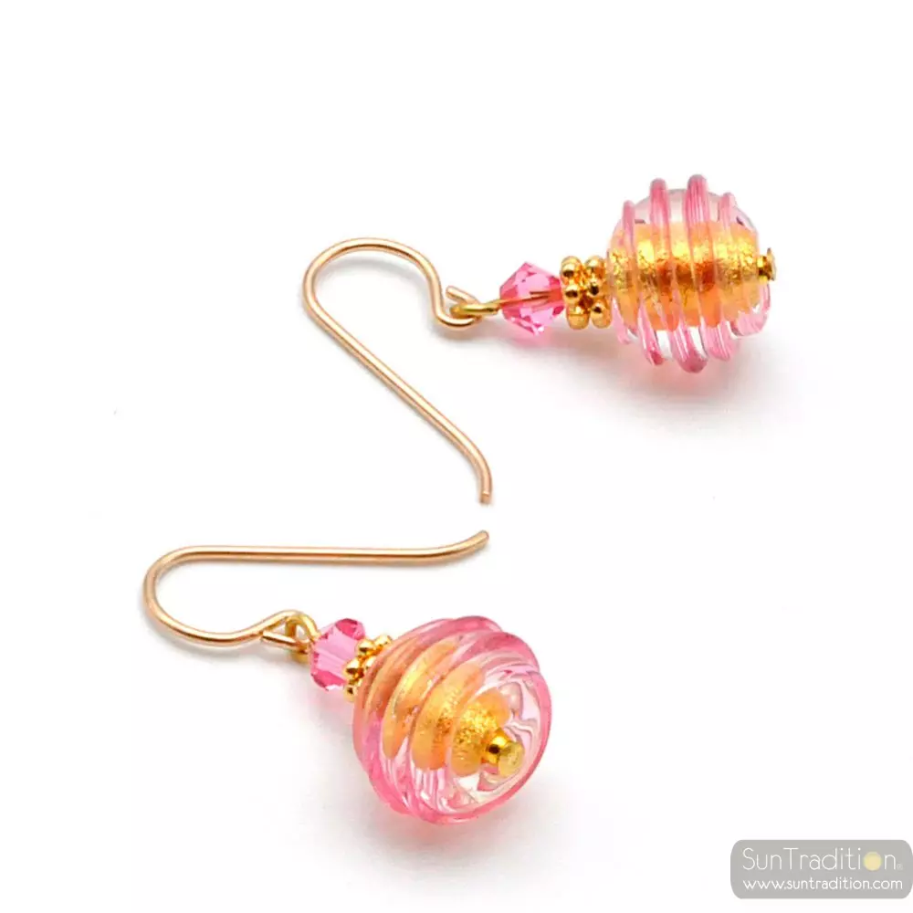 Jojo pink and gold mini - pink and gold murano glass earrings genuine venice glass