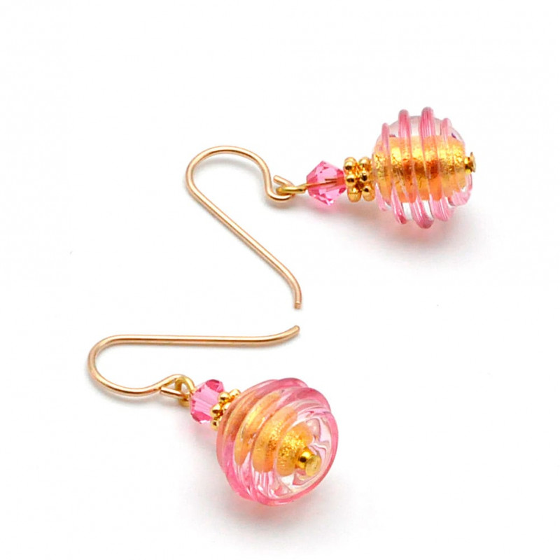 Pendientes rosa y oro verdadera joya de murano de venecia