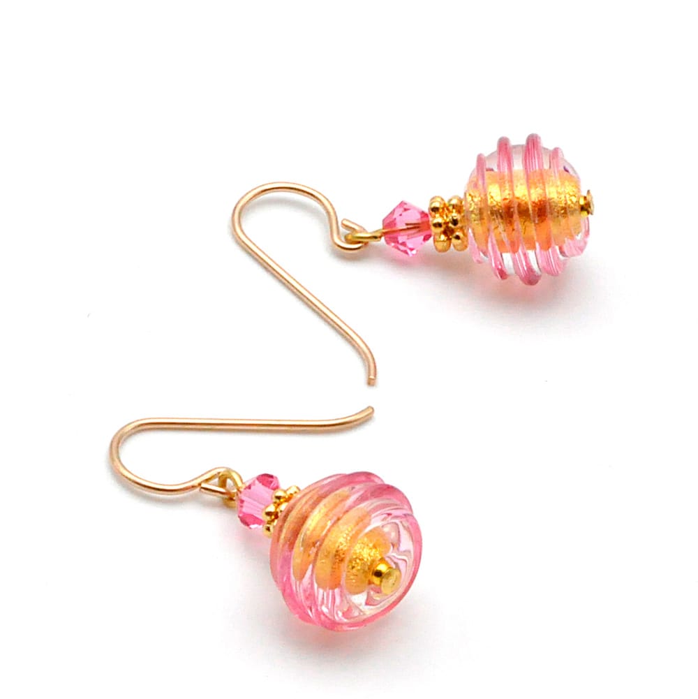 Pink and gold murano glass earrings genuine venice glass