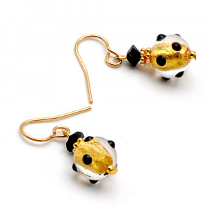 Black and gold murano glass earrings genuine venitian glass