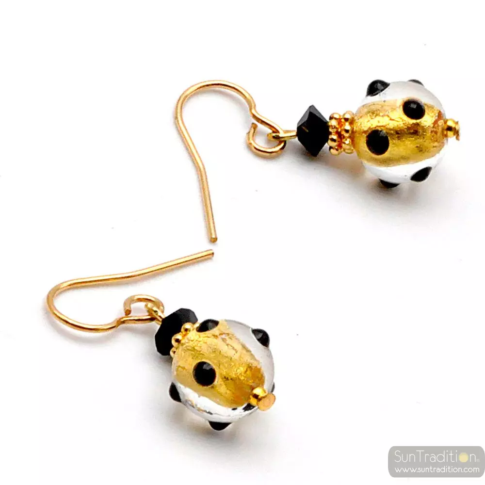 Jojo black and gold - black and gold murano glass earrings genuine venitian glass