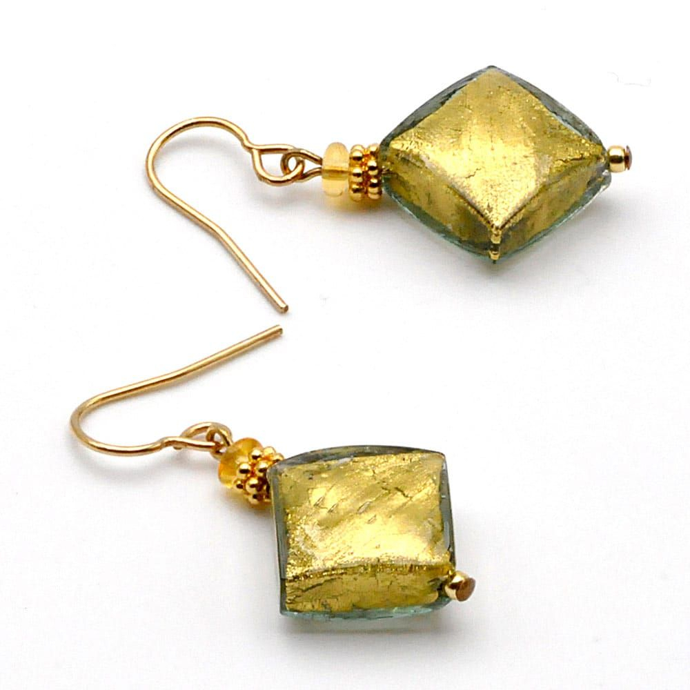 Borboleta verde - brincos de vidro murano verde e ouro de veneza