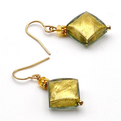 Joya pendientes oro verde en verdadero cristal de murano