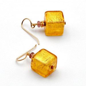 America gold - gold earrings genuine murano glass of venice