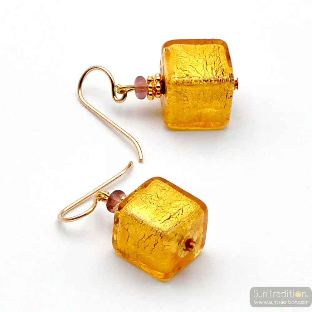 America gold - gold earrings genuine murano glass of venice