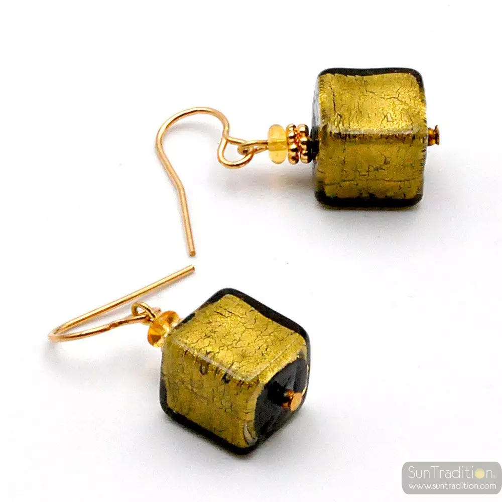 America kaki - kaki green and gold earrings real venice murano glass