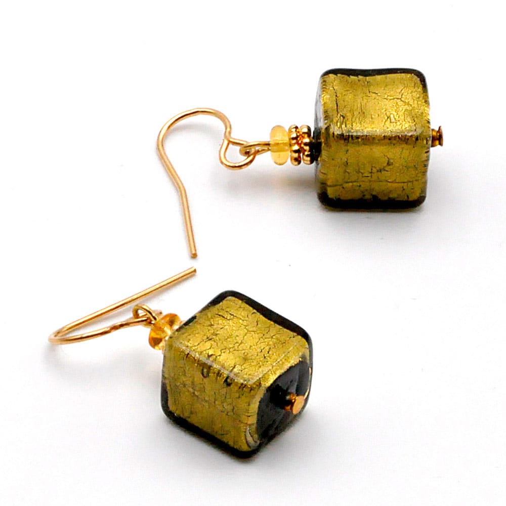 Kaki green and gold earrings real venice murano glass