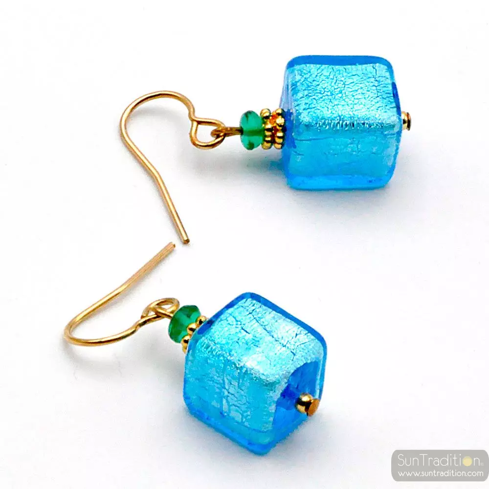 America blue - blue gold earrings genuine murano glass venice