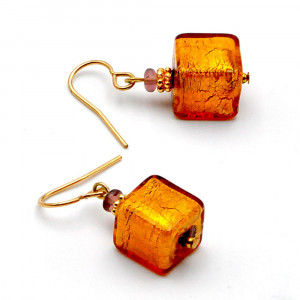 America amber - amber and gold earrings genuine murano glass of venice