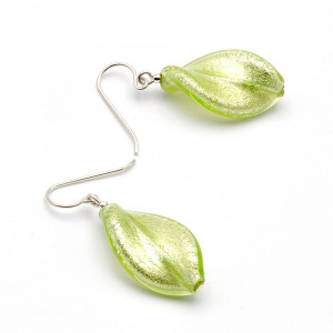 Chlorophyll green - green murano glass drop earrings genuine murano glass