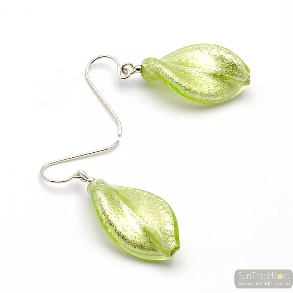 Chlorophyll green - green murano glass drop earrings genuine murano glass