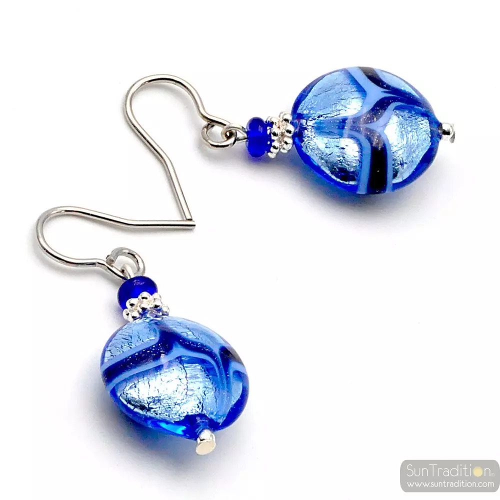 Pastiglia aventurina blue - blue murano glass earrings genuine venice glass